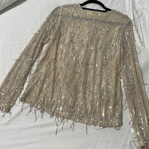Tan and Silver Sequin Top